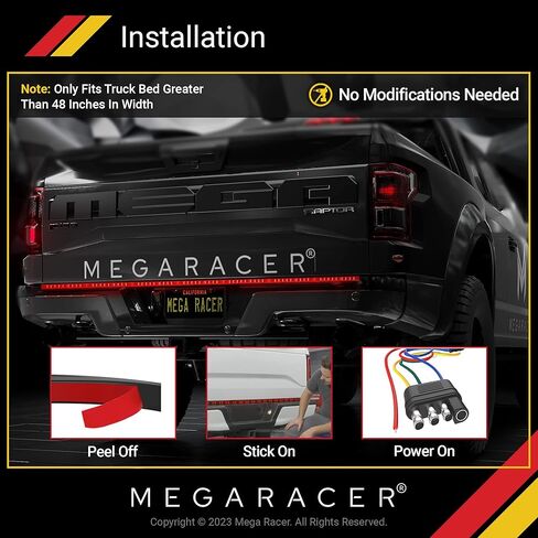 شريط إضاءة LED للباب الخلفي مقاس 48 بوصة من Mega Racer للشاحنات - 5 وظائف الفرامل/الجري/إشارة الانعطاف/العكس/أضواء وامضة مزدوجة، 144 قطعة من رقائق الصمام الثنائي LED، تصنيف IP67 المقاوم للماء، قطعة واحدة in Kuwait