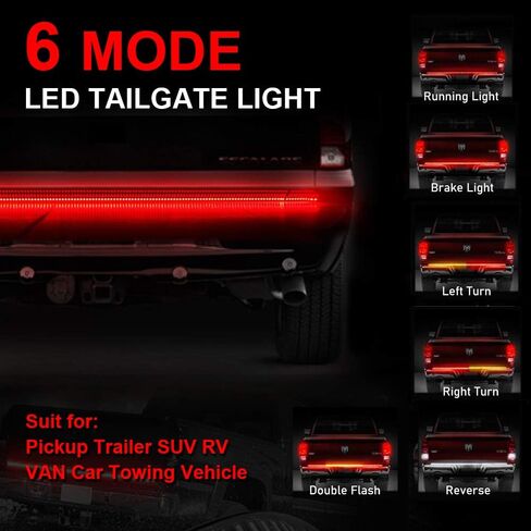OPP ULITE Led Tailgate Lights 48 Inch Strip 432PC LED Triple Row Flexible Bar No Need Drill Install Turn Signal Brake Reverse Tail Light for Pickup Trailer SUV RV Van White/Red/Yellow (3R 48" 48SS) in Saudi Arabia