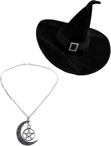 Dare to Wear Spellcaster Witch Costume: Pentagram Pendant, Velour Hat, and Victorian Gothic Women's Renaissance Top in Saudi Arabia