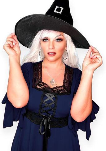 Dare to Wear Spellcaster Witch Costume: Pentagram Pendant, Velour Hat, and Victorian Gothic Women's Renaissance Top in Saudi Arabia