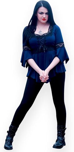 Dare to Wear Spellcaster Witch Costume: Pentagram Pendant, Velour Hat, and Victorian Gothic Women's Renaissance Top in Saudi Arabia