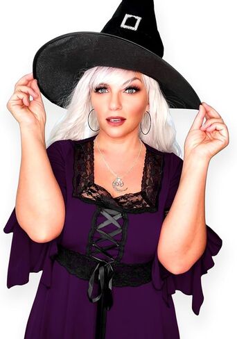 Dare to Wear Spellcaster Witch Costume: Pentagram Pendant, Velour Hat, and Victorian Gothic Women's Renaissance Top in Saudi Arabia