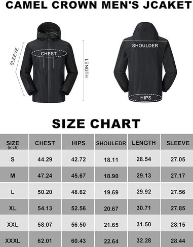 CAMEL CROWN Waterproof Rain Jackets for Men Wind Breaker Jacket with Hood Lightweight Outdoor Shell Jacket for Hiking Travel in Saudi Arabia