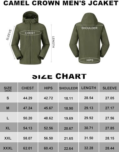 CAMEL CROWN Waterproof Rain Jackets for Men Wind Breaker Jacket with Hood Lightweight Outdoor Shell Jacket for Hiking Travel in Saudi Arabia