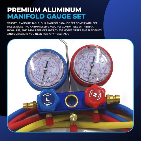 HVAC Vacuum Pump Kit: 4.5CFM Air Pump, AC Vacuum Pump and Gauge Set with R134 Can Tap Valve and Leak Detector; AC Vacuum Pump and Gauges in Heavy Duty Case Refrigeration Tools in Kuwait