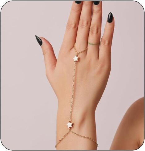 LIU JUN Hand Chain Bracelet For Women, 14k Finger Ring Chains Bracelets Heart Infinity Summer Minimalist Boho Beach Stainless Steel Gift Jewelry in Saudi Arabia
