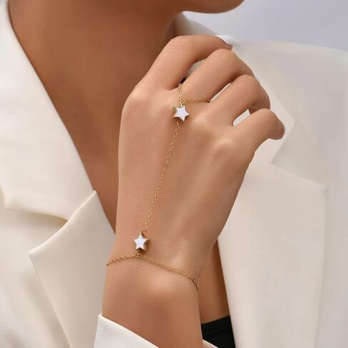LIU JUN Hand Chain Bracelet For Women, 14k Finger Ring Chains Bracelets Heart Infinity Summer Minimalist Boho Beach Stainless Steel Gift Jewelry in Saudi Arabia