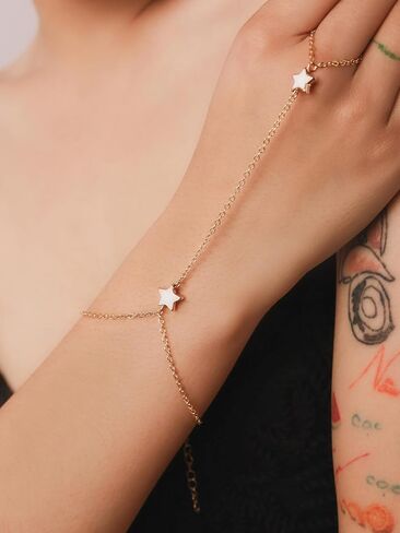 LIU JUN Hand Chain Bracelet For Women, 14k Finger Ring Chains Bracelets Heart Infinity Summer Minimalist Boho Beach Stainless Steel Gift Jewelry in Saudi Arabia