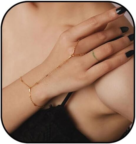 LIU JUN Hand Chain Bracelet For Women, 14k Finger Ring Chains Bracelets Heart Infinity Summer Minimalist Boho Beach Stainless Steel Gift Jewelry in Saudi Arabia