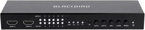 Monoprice Blackbird 4K 6x2 HDMI Matrix with Audio, HDCP 1.4, 6 HDMI Inputs to 2 HDMI Output, with IR Remote Control in Saudi Arabia