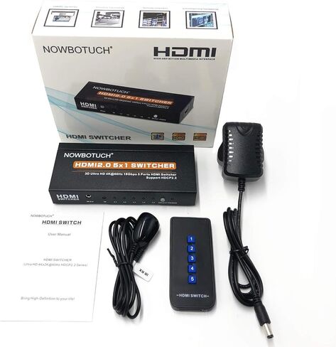 4K@60Hz 5x1 HDMI 2.0 Switch HDMI Selector Switch 5 Port HDR IR Remote 4Kx2K HDMI Selector Box 5 in 1 Out UHD 4K HDMI Switcher Support HDR 18Gps HDCP 2.2 Dolby Vision Ultra HD 3D 2160P 1080P in Kuwait