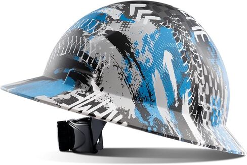 LANON Full Brim Hard Hat, OSHA Construction Work Approved, Blue Pattern Design, FRP Safety Helmet with 4 Point Adjustable Ratchet Suspension, Class C in Saudi Arabia