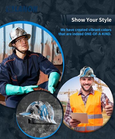 LANON Full Brim Hard Hat, OSHA Construction Work Approved, Blue Pattern Design, FRP Safety Helmet with 4 Point Adjustable Ratchet Suspension, Class C in Saudi Arabia