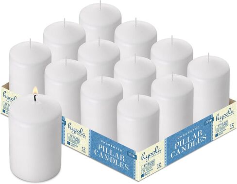 HYOOLA White Pillar Candles 2x3 Inch - 12 Pack Unscented Bulk Pillar Candles - European Made in Kuwait