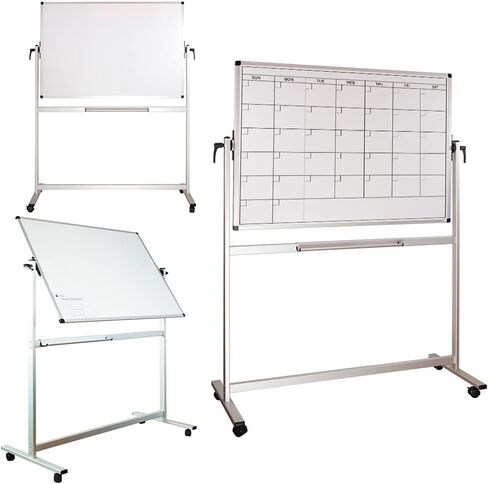 Lockways Reversible Magnetic Mobile Whiteboard, 48 x 36 Inch Double Sided Dry Erase Whiteboard, Anti-Scratch Aluminum Frame in Saudi Arabia