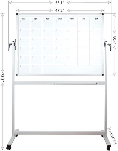 Lockways Reversible Magnetic Mobile Whiteboard, 48 x 36 Inch Double Sided Dry Erase Whiteboard, Anti-Scratch Aluminum Frame in Saudi Arabia