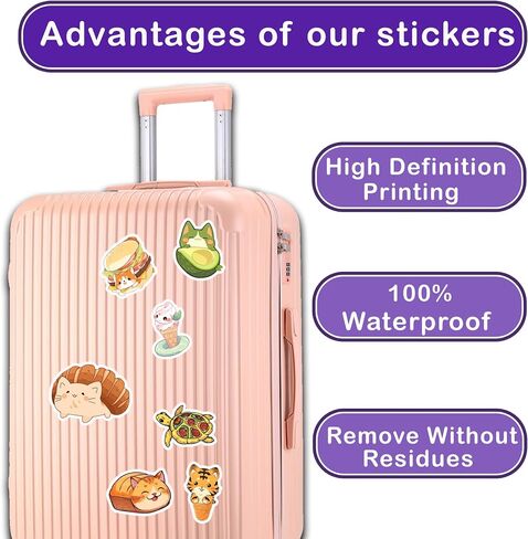Pack 50 PCS Kawaii Stickers Animal Food Word Cute Vsco Vinyl Sticker Decals Waterproof Aesthetic for Wall Laptop Bike Car Bumper Helmet Water Bottle for Kids Girls in Saudi Arabia