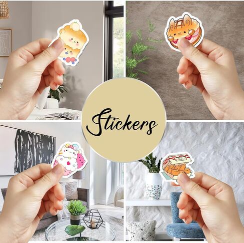 Pack 50 PCS Kawaii Stickers Animal Food Word Cute Vsco Vinyl Sticker Decals Waterproof Aesthetic for Wall Laptop Bike Car Bumper Helmet Water Bottle for Kids Girls in Saudi Arabia