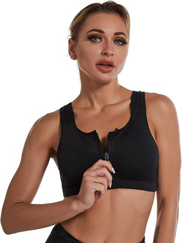 Womens 2 Pack High Impact Sports Bra - Zip Front - Wirefree and Removable Pads - Racerback Yoga Sports Tank Top in Saudi Arabia