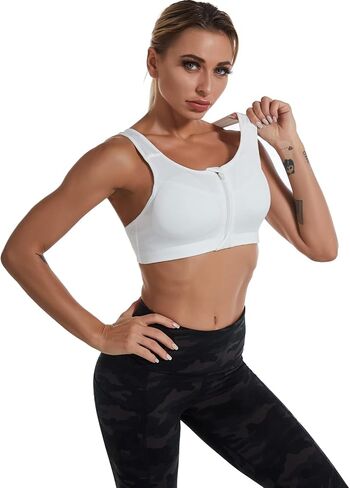 Womens 2 Pack High Impact Sports Bra - Zip Front - Wirefree and Removable Pads - Racerback Yoga Sports Tank Top in Saudi Arabia