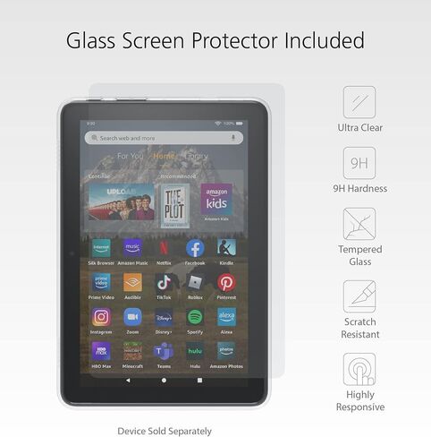 Made for Amazon Clear Case & Glass Screen Protector, for Fire HD 8 Tablet (2022 Release) | Clear in Saudi Arabia
