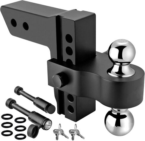 Adjustable Trailer Hitch- Drop Hitch/Tow Hitch with 2.5inch Receiver - 6" Drop/Rise with 2" and 2-5/16" Tow Balls-18500GTW with Double Anti-Theft Pins Locks, Black in Saudi Arabia