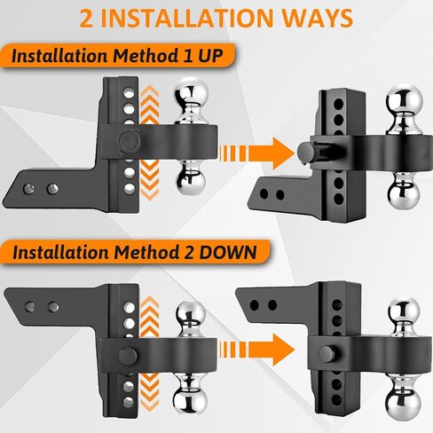 Adjustable Trailer Hitch- Drop Hitch/Tow Hitch with 2.5inch Receiver - 6" Drop/Rise with 2" and 2-5/16" Tow Balls-18500GTW with Double Anti-Theft Pins Locks, Black in Saudi Arabia