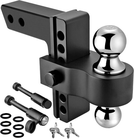 Adjustable Trailer Hitch- Drop Hitch/Tow Hitch with 2inch Receiver - 6" Drop/Rise with 2" and 2-5/16" Tow Balls-12500GTW with Double Anti-Theft Pins Locks, Black in Saudi Arabia