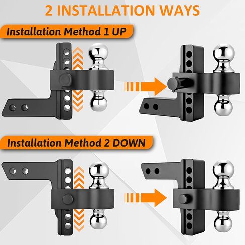 Adjustable Trailer Hitch- Drop Hitch/Tow Hitch with 2inch Receiver - 6" Drop/Rise with 2" and 2-5/16" Tow Balls-12500GTW with Double Anti-Theft Pins Locks, Black in Saudi Arabia