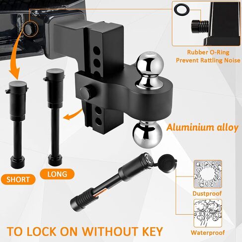 Adjustable Trailer Hitch- Drop Hitch/Tow Hitch with 2inch Receiver - 6" Drop/Rise with 2" and 2-5/16" Tow Balls-12500GTW with Double Anti-Theft Pins Locks, Black in Saudi Arabia