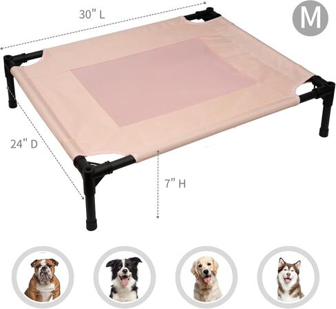 Small Elevated Dog Bed Outdoor Waterproof,Lifted Dog Cot Bed with Washable & Breathable Mesh,Raised Pet Hammock Bed with No-Slip Rubber Feet for Indoor & Outdoor Use,Pink,24 * 18 * 7 inches in Saudi Arabia