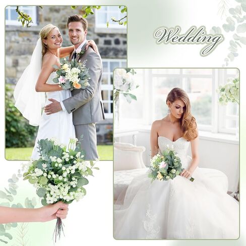 100 Pcs 4 Kinds Artificial Eucalyptus Stems, Mixed Faux Greenery Stems Fake Silver Dollar Eucalyptus Leaves Stems Bulk Babys Breath for DIY Bouquet Centerpieces in Saudi Arabia