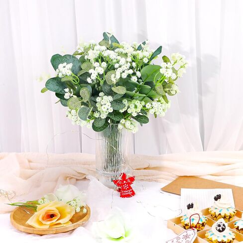100 Pcs 4 Kinds Artificial Eucalyptus Stems, Mixed Faux Greenery Stems Fake Silver Dollar Eucalyptus Leaves Stems Bulk Babys Breath for DIY Bouquet Centerpieces in Saudi Arabia