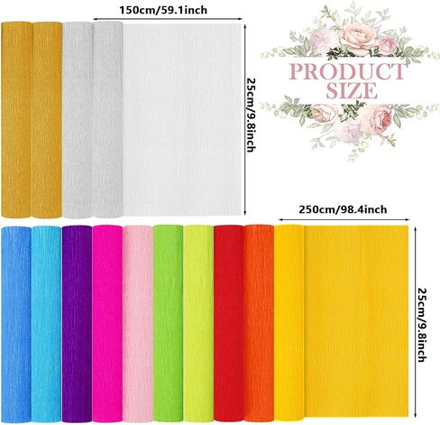 Whaline 14Pcs Crepe Paper Rolls 101.7Ft Rainbow Color Party Wide Streamers Assorted Colors Crepe Paper Roll Decorative Craft Streamer for DIY Gift Wrapping Paper Crafts Room Wall Decoration in Saudi Arabia