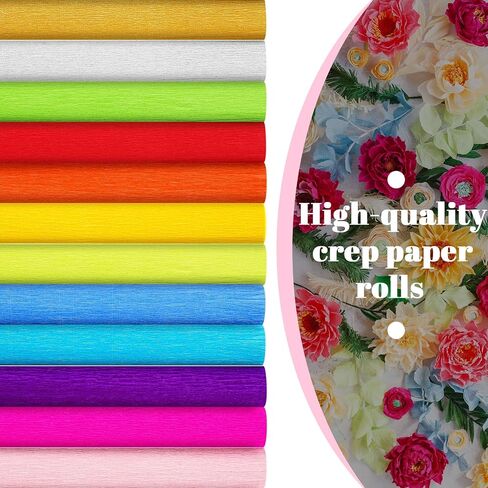 Whaline 14Pcs Crepe Paper Rolls 101.7Ft Rainbow Color Party Wide Streamers Assorted Colors Crepe Paper Roll Decorative Craft Streamer for DIY Gift Wrapping Paper Crafts Room Wall Decoration in Saudi Arabia