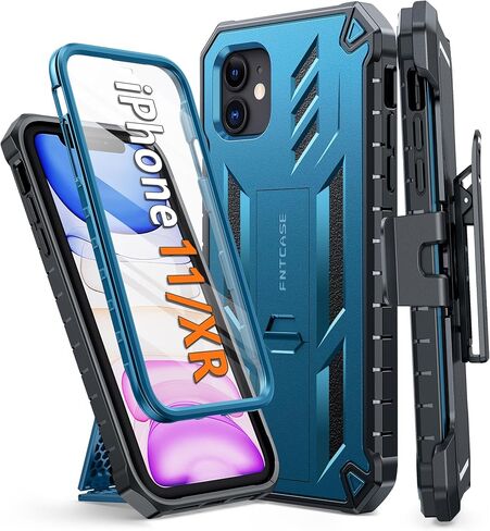 حافظة هاتف FNTCASE لهاتف iPhone 11: حافظة لهاتف iPhone XR مع مسند وغطاء واقٍ من الدرجة العسكرية مقاوم للصدمات - طبقة مزدوجة حماية كاملة متينة غير لامعة ومضادة للسقوط - 6.1 بوصة أسود in Kuwait