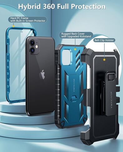 حافظة هاتف FNTCASE لهاتف iPhone 11: حافظة لهاتف iPhone XR مع مسند وغطاء واقٍ من الدرجة العسكرية مقاوم للصدمات - طبقة مزدوجة حماية كاملة متينة غير لامعة ومضادة للسقوط - 6.1 بوصة أسود in Kuwait