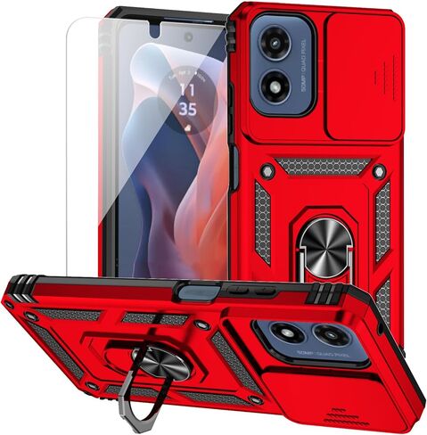 for Moto G 5G 2024 / Moto G Play 5G 2024 Case with Slide Camera Cover HD Screen Protector [Military Grade Drop Tested] Magnetic Ring Holder Kickstand Protective Phone Case for Moto G 5G 2024, Black in Saudi Arabia