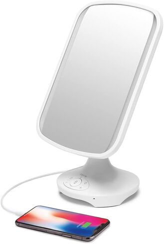 iHome 7" x 9" Reflect ll iCVBT3 Adjustable Vanity Mirror, Makeup Mirror with Bluetooth Audio, Hands-Free Speakerphone, LED Lighting, Siri & Google Support USB Charging, Flat Panel LED Lighting (White) in Saudi Arabia