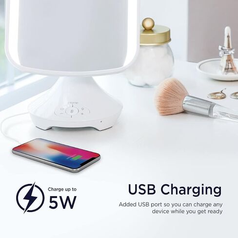 iHome 7" x 9" Reflect ll iCVBT3 Adjustable Vanity Mirror, Makeup Mirror with Bluetooth Audio, Hands-Free Speakerphone, LED Lighting, Siri & Google Support USB Charging, Flat Panel LED Lighting (White) in Saudi Arabia