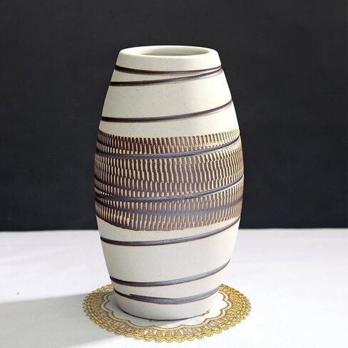 Ceramic Flower Vase with Vase Pads,5" W x 9" H Boho Decor Vases for Pampas Grass,Modern Farmhouse Home DéCor Accents,for Home Office Living Room Kitchen Desk Coffee Table Decor,Off-White in Saudi Arabia