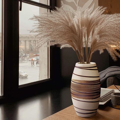 Ceramic Flower Vase with Vase Pads,5" W x 9" H Boho Decor Vases for Pampas Grass,Modern Farmhouse Home DéCor Accents,for Home Office Living Room Kitchen Desk Coffee Table Decor,Off-White in Saudi Arabia
