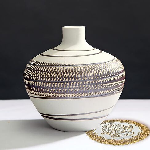 Ceramic Flower Vase with Vase Pads,5" W x 9" H Boho Decor Vases for Pampas Grass,Modern Farmhouse Home DéCor Accents,for Home Office Living Room Kitchen Desk Coffee Table Decor,Off-White in Saudi Arabia