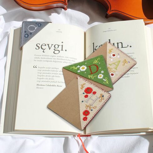 Embroidered Corner Bookmark - DIY Custom Bookmarks with 26 Letters Felt Triangle Design - Embroidered and Handcrafted for Your Reading Pleasure (Fall, Q) in Saudi Arabia