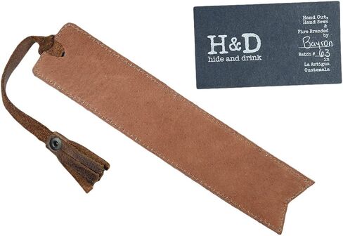 Hide & Drink, Bookmark w/Tassel, Pagemarker for Bookworms, Accessory for Readers, Writers, Classic Bookmark, Full Grain Leather, Handmade, Bourbon Brown in Kuwait