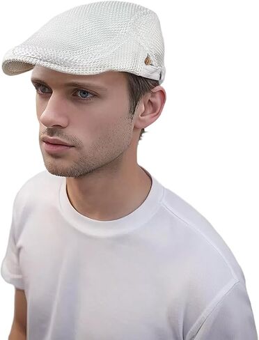 Lanzom Men's Breathable Mesh Summer Hat Adjustable Newsboy Beret Ivy Cap Cabbie Flat Cap Gatsby Driving Hunting Hats in Saudi Arabia