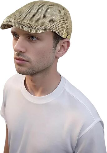Lanzom Men's Breathable Mesh Summer Hat Adjustable Newsboy Beret Ivy Cap Cabbie Flat Cap Gatsby Driving Hunting Hats in Saudi Arabia