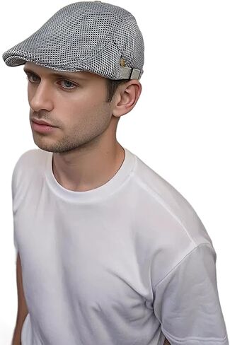 Lanzom Men's Breathable Mesh Summer Hat Adjustable Newsboy Beret Ivy Cap Cabbie Flat Cap Gatsby Driving Hunting Hats in Kuwait