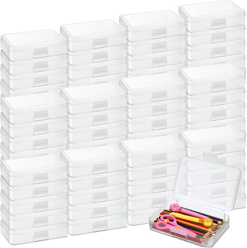 Honoson 60 Pcs Hard Plastic Pencil Case Bulk Clear Pencil Box Utility Crayon Storage Box Multi Purpose Organizer for Pens Pencils Office Supplies 8 x 5 x 2 In (Colorful) in Saudi Arabia