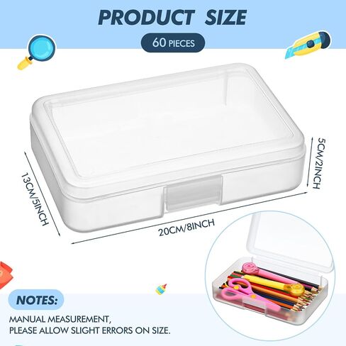 Honoson 60 Pcs Hard Plastic Pencil Case Bulk Clear Pencil Box Utility Crayon Storage Box Multi Purpose Organizer for Pens Pencils Office Supplies 8 x 5 x 2 In (Colorful) in Saudi Arabia